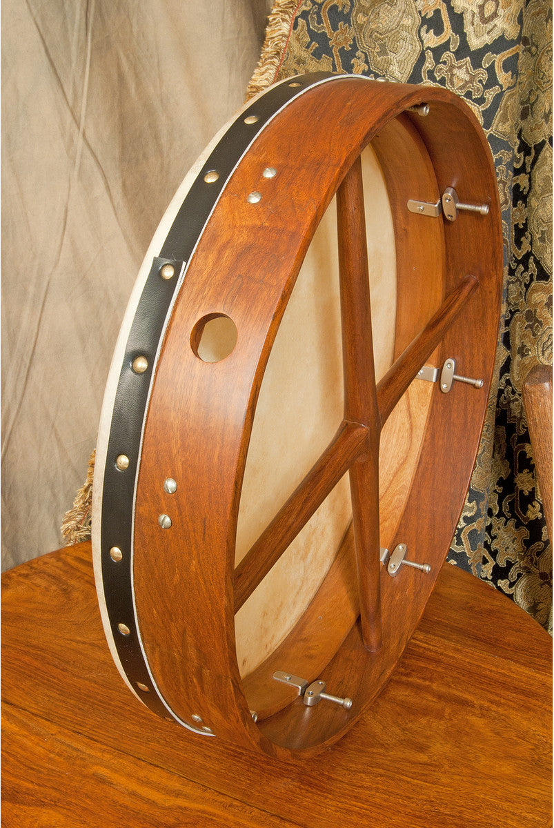 Roosebeck 18" Tunable Bodhran & Gig Bag (Double Layer Goatskin Head, Sheesham, Cross Bar)