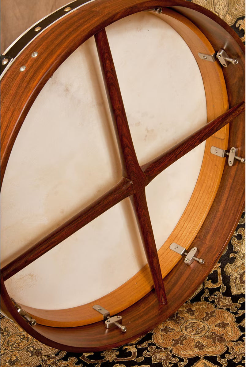 Roosebeck 18" Sheesham Irish Bodhran & Gig Bag (Soft Goatskin Head, Inside Tunable, Crossbar)