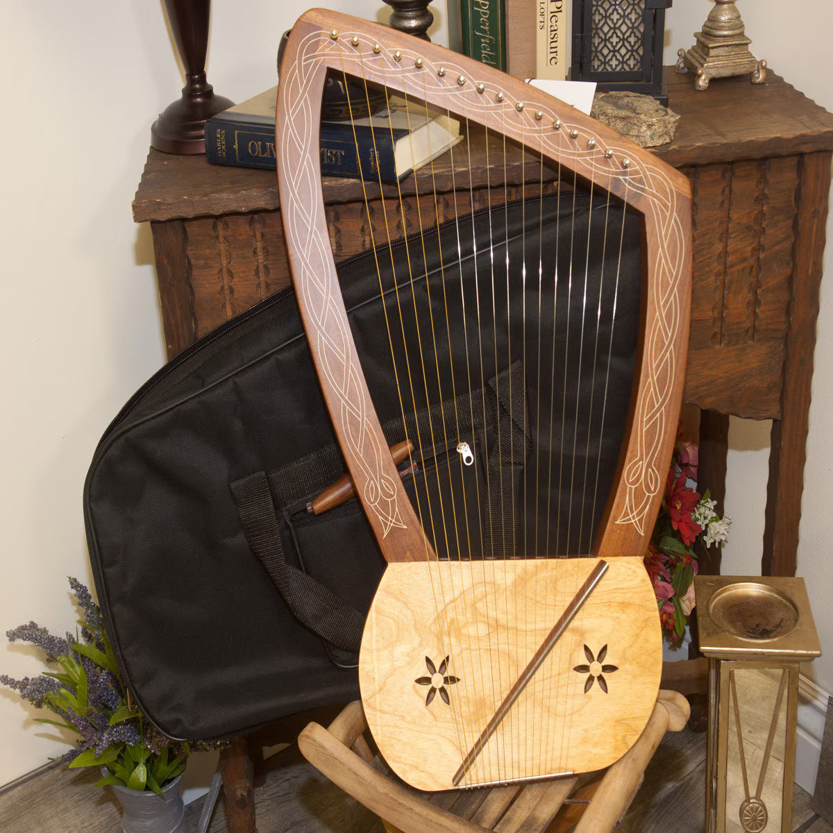 Roosebeck 16 String Lyre Harp (Rosewood, Padded Nylon Gig Bag, Extra String Set)