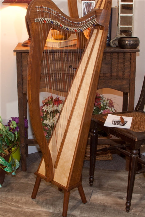 Roosebeck Minstrel Harp, 29 Strings, 5 Panel/Pedestal, Sheesham, Chelby Levers