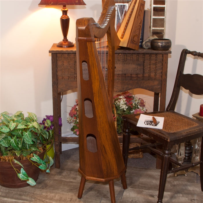 Roosebeck Minstrel Harp, 29 Strings, 5 Panel/Pedestal, Sheesham, Chelby Levers