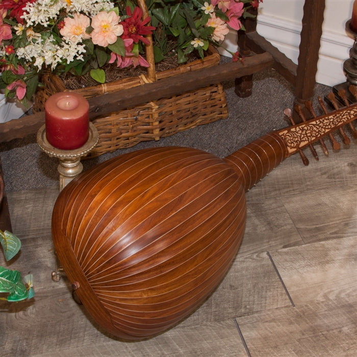 Roosebeck Deluxe 8-Course Lute, full back view with laser cut peg box design.