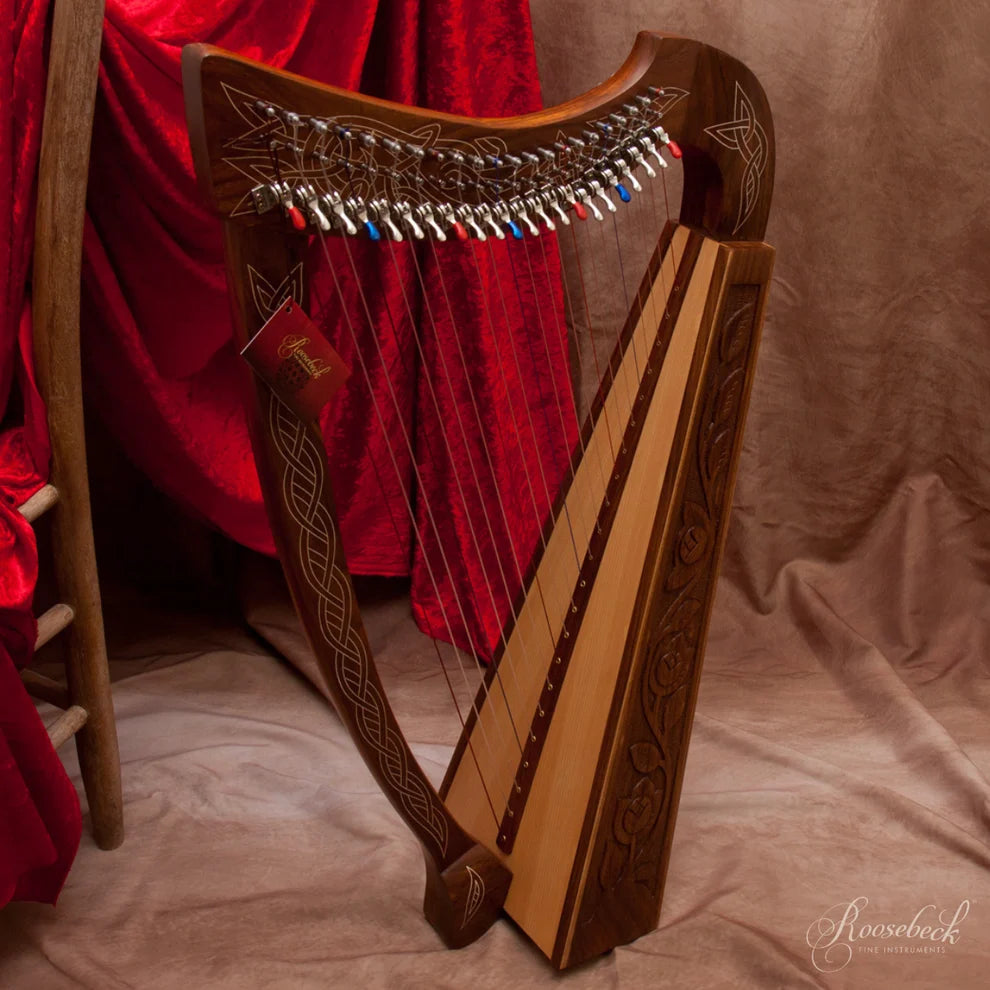 22-String Heather Harp with Chelby Levers, Rosewood, Carved Celtic Thistle Inlay