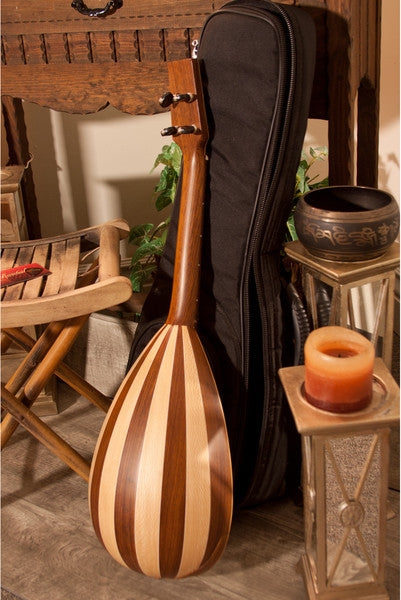 Roosebeck Tenor Baroque Ukulele full shot of variegated bowl back. Handcrafted World Instruments.