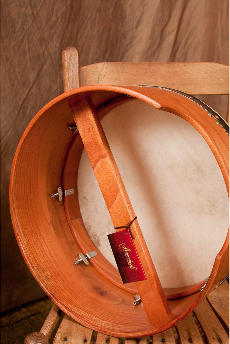 Deep Rim, Lighter Weight. Roosebeck 16"x7" Cedar Irish Bodhran & Gig Bag (Goatskin Head, Inside Tunable, Single Bar)