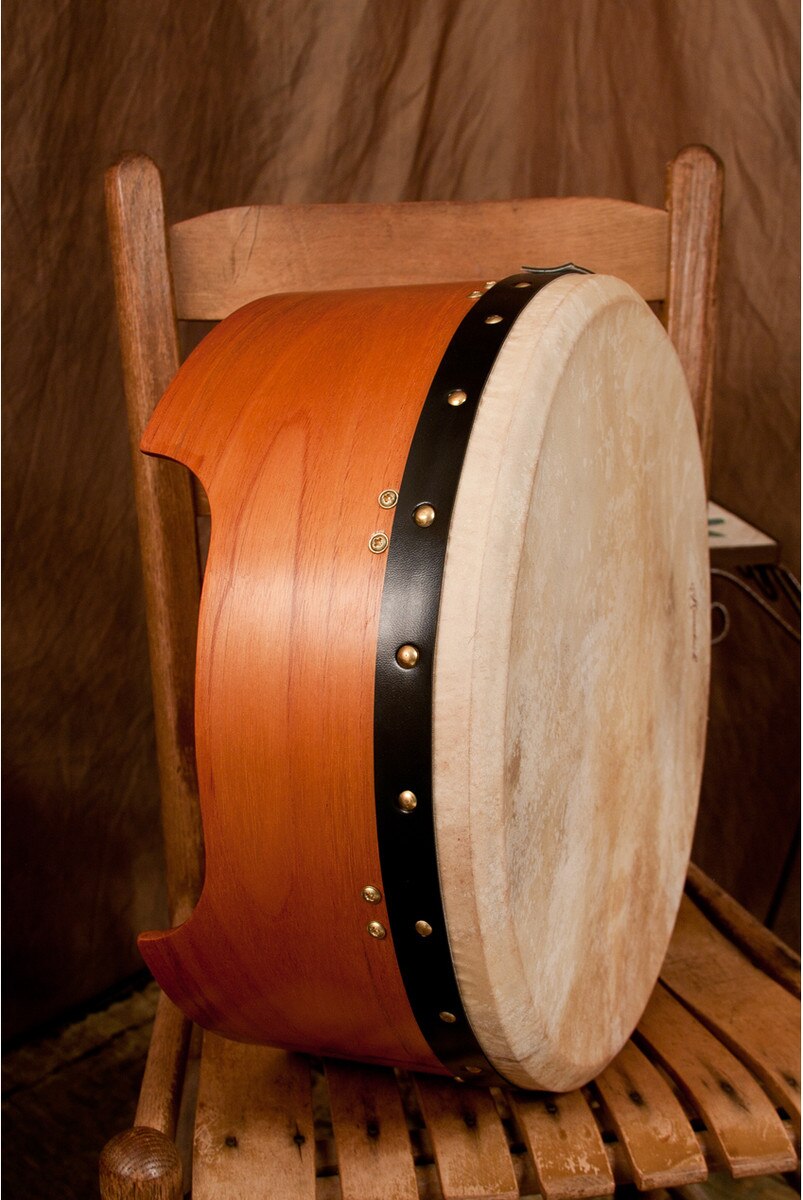 Deep Rim, Lighter Weight. Roosebeck 16"x7" Cedar Irish Bodhran & Gig Bag (Goatskin Head, Inside Tunable, Single Bar)