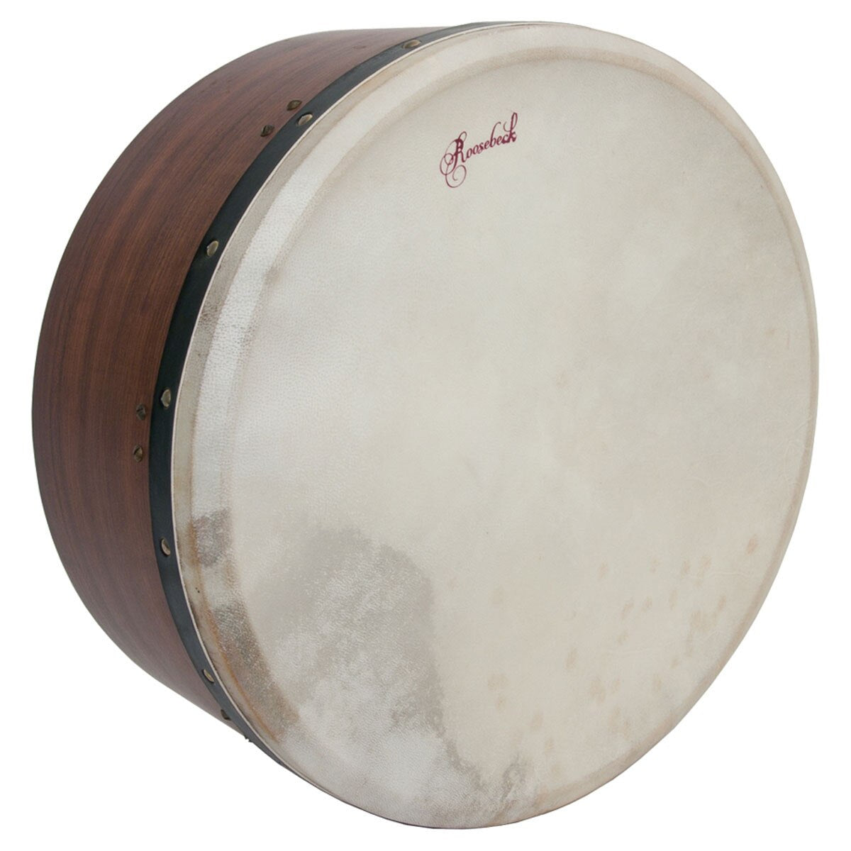 Roosebeck 16"x7" Deep Shell, Solid Sheesham Bodhran & Gig Bag (Goatskin Head, Inside Tunable, Single Bar)