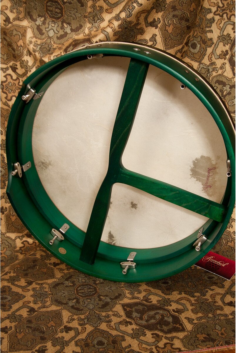 Roosebeck 16" x 3.5" Green Mulberry Bodhran & Gig Bag (Authentic Goatskin Head, Inside Tunable, T-Bar)