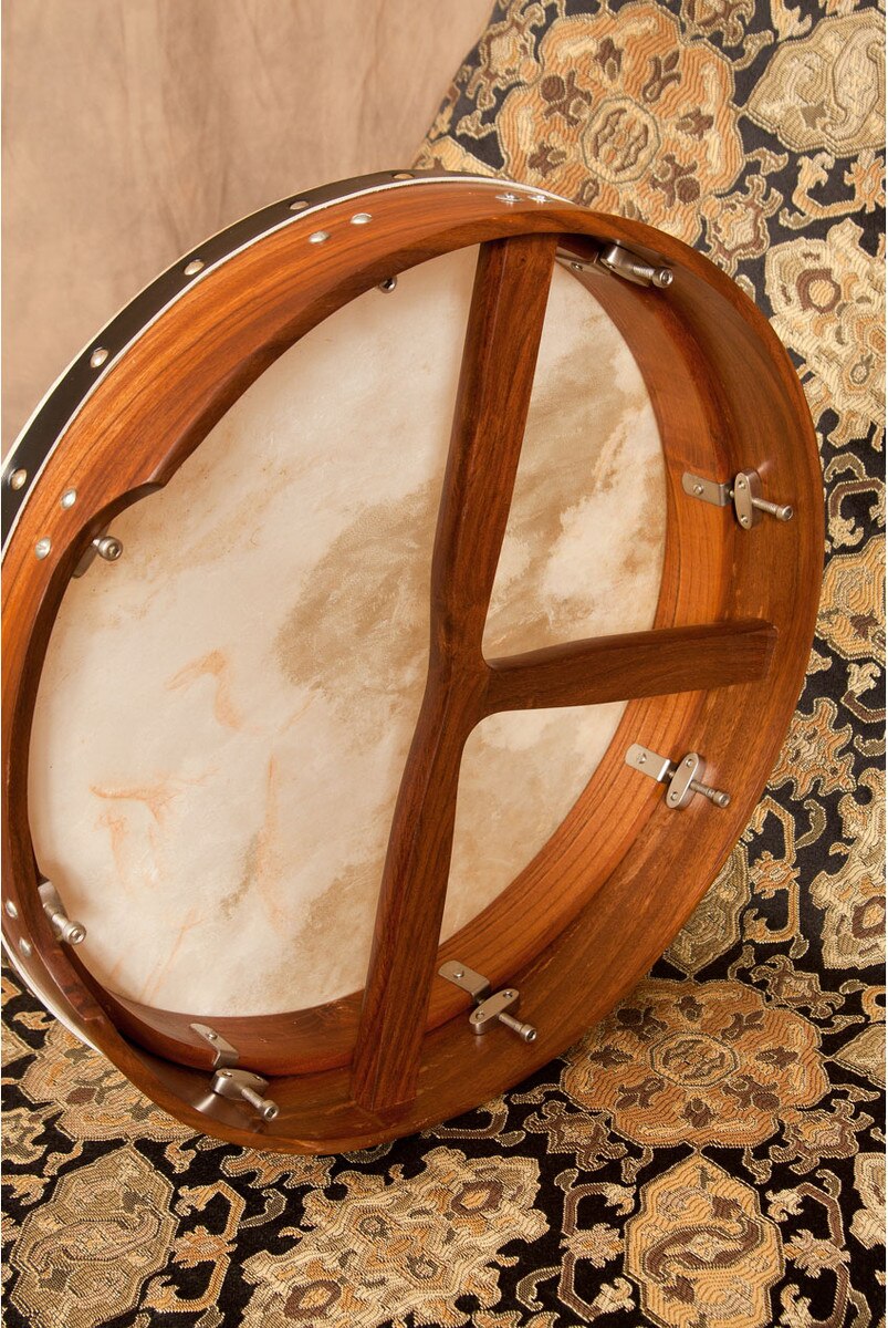 Roosebeck 16" Bodhran & Gig Bag (Sheesham, Natural Goatskin Head, Inside Tunable, T-Bar)