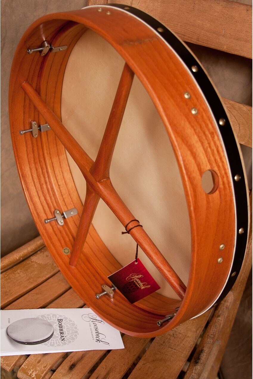 Great Sound, Lighter Weight! Roosebeck 18" Cedar Irish Bodhran & Gig Bag (DOUBLE Goatskin Head, Inside Tunable, Crossbar)