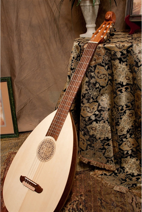 Roosebeck Lute-Guitar, 6 String, Variegated, Geared Tuners. Front view.