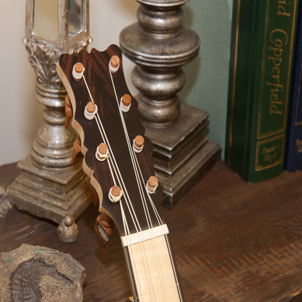 Roosebeck 4 Course Renaissance Guitar, headstock & wood tuning pegs.