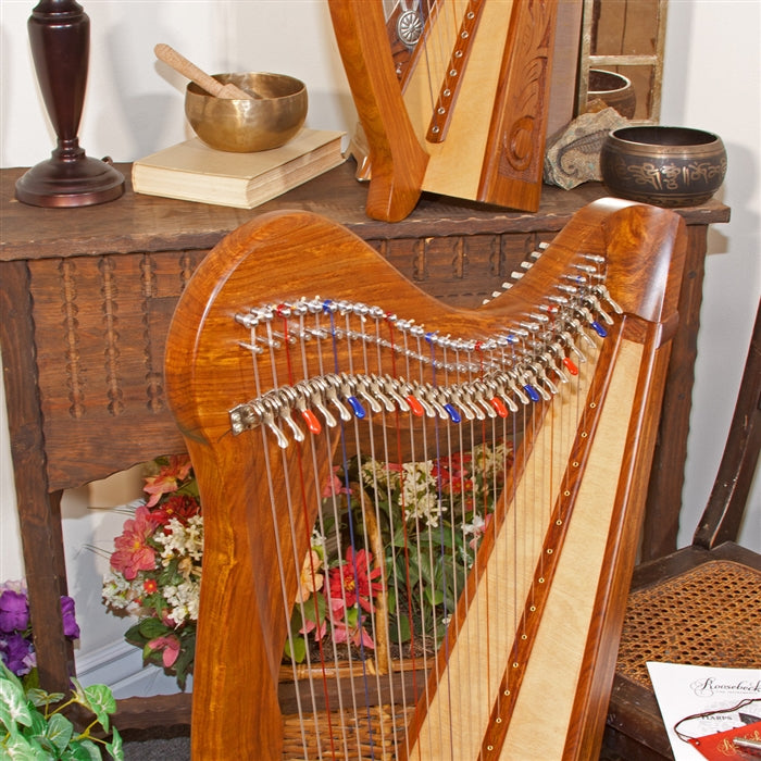 Roosebeck Minstrel Harp, 29 Strings, 5 Panel/Pedestal, Sheesham, Chelby Levers