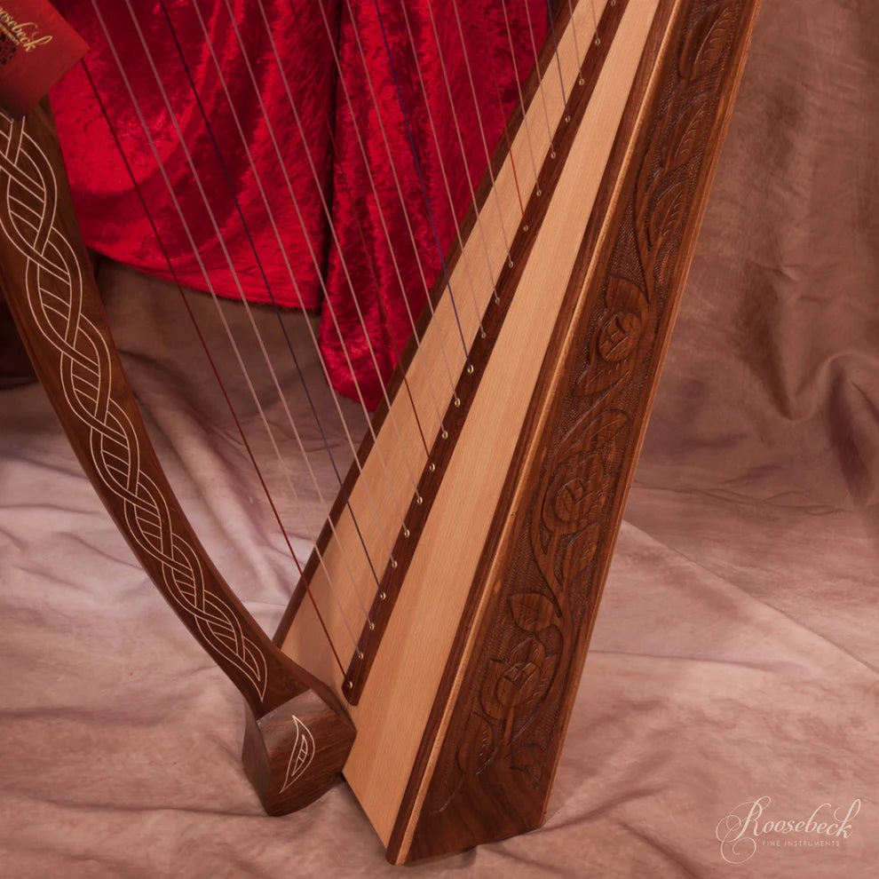 22-String Heather Harp with Chelby Levers, Rosewood, Carved Celtic Thistle Inlay