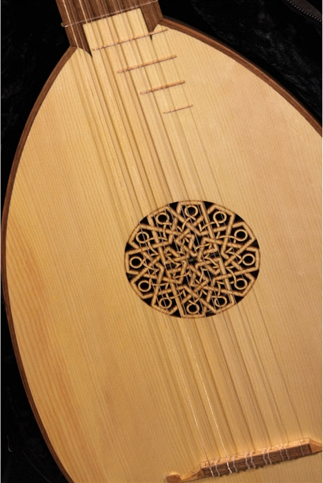 Roosebeck Deluxe 6-Course Lute, Walnut & Canadian Spruce Close-up of Soundboard.